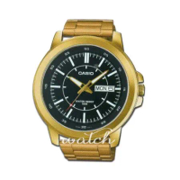 CASIO 卡西歐 三眼男錶 不銹鋼錶帶 黑金色 防水50米 MTP-X100G-1E