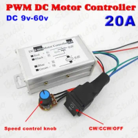 DC 9V-60V 12V 24V 48V 20A PWM DC Motor Speed Controller CW CCW Reversible Switch