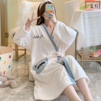 冬季法蘭絨浴袍睡衣女性感休閑保暖加厚寬松中長款睡袍甜美家居服