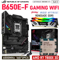 ASUS ROG STRIX B650E-F GAMING WIFI AM5 Mainboard B650 + RYZEN 7 7800X3D CPU R7 7800X 3D + Kingston DDR5 RGB 32G Memory Suit New