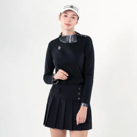 【Munsingwear】官方直營 企鵝牌 女款黑色日本製特色翻領長袖棉衫 MLUT2B05