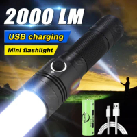 Powerful Mini EDC LED Flashlight 2000LM Super Bright Portable Lighting USB Rechargeable Torch Camping Lantern 18650 Battery
