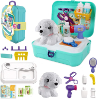 TEUVOCare Play Set Doctor Kit for Kids 16 Pcs Doctor Pretend Play Vet Dog Grooming Toys Puppy Dog Ca