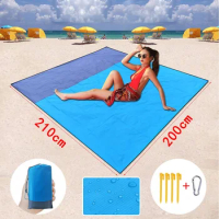 2M*2.1M Waterproof Beach Blanket Outdoor Lightweight Portable Foldable Pocket Beach Mat Picnic Camping Ground Mat Mattress