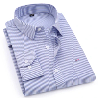 2021 8XL 7XL 6XL 5XL 4XL Men’s Business Casual Long Sleeve Shirt Classic Striped Men’s Social Formal Shirt Purpl