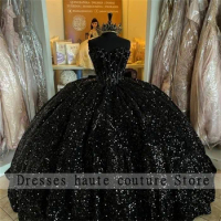New Black Sequins Quinceanera Dress Ball Gown Mexican 2023 Sweetheart Sweet 16 Dress Party Dress Lace-up Vestido De 15 Anos