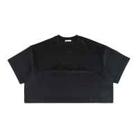 【MONCLER】MONCLER布標LOGO亮片設計純棉短袖短版T恤(女款/黑)