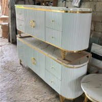 Meja TV Estetik Modern Minimalis dengan Laci dan Bufet 160x40x75 - Marmer, Kayu, Table, Besi, Furnit
