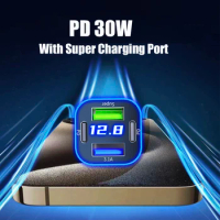 USB C Car Charger Adapter Dual PD 4 in 1 with LED Voltage Monitor Super Fast Charge for iPhone Samsung Oneplus Huawei Vivo OPPO