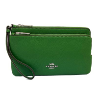 COACH 素面牛皮雙層大手拿包/零錢包(大款-綠色)