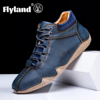 FLYLAND Fashion Men's Vintage Hand Stitching Casual Ankle Boots Driving Walking Shoes Chukka Boots Soft Flats Oxfords Plus Size