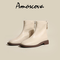 Amoscova 現貨 女靴 真皮馬汀靴 超軟真皮女靴 素面短靴 中筒靴 重機靴 女鞋(1672)