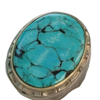 Cincin Batu Akik Pirus Hubei MotifCeplok Asli Natural Harga Murah