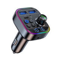 【Evil】PD30W 車載AUX音頻藍牙播放器 雙USB車用點煙器FM適配器 數顯電壓監測接收器 氛圍燈