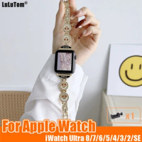 Smile Band For Apple Watch Series Ultra 8 7 SE 6 5 4 3 49mm Metal Bracelet Strap IWatch 38mm 40 41mm 42 44mm 45mm Watchband Link