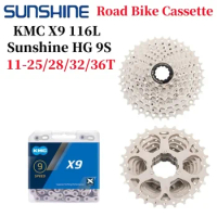 SUNSHINE 9S Road Bike Cassette 9 Speed 11-28/32/34/36T Bicycle Cassette with X9 9speed Road Bike Chain for Road Bike Kit