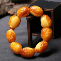 China collection natural amber wax chicken oil yellow old honey belt leather with type hand string men's and women's bracelets