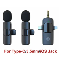 3 In 1 Wireless Lavalier Microphone For Recording YouTube Facebook TikTok,Vlog,Type-C Lightning 3.5mm Plug-play Mini Lapel Mic