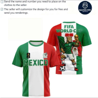 ฟรีชื่อและหมายเลขที่ปรับแต่งได้ เสื้อเจอร์ซีย์กีฬาพิมพ์สามมิติแบบเต็มตัวสำหรับแฟนฟุตบอล ทีมชาติเม็กซ