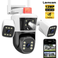 6K 12MP WiFi IP Security Camera Outdoor Three Screen Video PTZ Surveillance Cam Mini CCTV Video Cam IPC360 Home