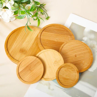 1Pc Bamboo Tray Bonsai Holder Round Plant Stand For Succulent Pot Wood Flower Garden Tools