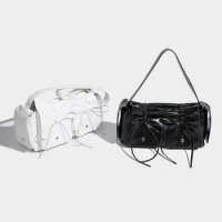 Moto &amp; Biker Bags For Women Luxury Designer Handbag And Purses 2024 New In Distressed PU Leather Rivet Bow Underarm Shoulder Bag