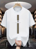 Kaos Grafis Philipp Plein Pria - Logo & Garis Klasik, Kaos Lengan Pendek Kasual Musim Panas, Potonga