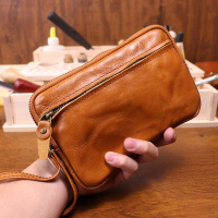 Beg Klac Kulit Lembu Lapisan Atas Dicelup, Buatan Tangan, Untuk Wanita, Gaya Vintaj, Dompet Kulit Tu