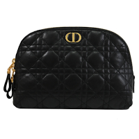 Christian Dior CARO 經典籐格紋小羊皮貝殼造型化妝包/萬用包(黑)