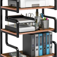 3-Tier Printer Stand with Storage, Industrial Metal Printer Table for Home Office, Multi-Purpose Rack Shelf, Rustic Brown