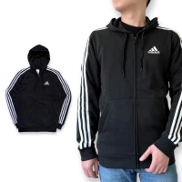 【adidas 愛迪達】男生 經典三線 毛圈布 薄款 連帽外套 四季可穿 男款(GK9032)