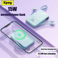 10000mAh Macsafe Power Bank Built-in Cable Magnetic Wireless 15W Powerbank For iphone Xiaomi Portable External Auxiliary Battery