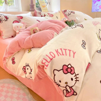 15รูปแบบ Hello  Sanrio Kuromi แผ่นผ้านวมปลอกหมอน Kawaii Cinnamoroll My Melody ความอบอุ่น Plush ผ้าปูที่นอน