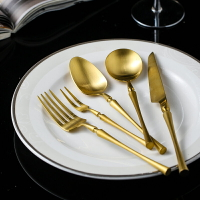 金色復古不銹鋼西餐餐具家用牛排刀叉勺子甜品湯勺水果叉歐式餐具