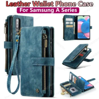 Samsung Galaxy A30 A50 A53 A54 A23 A24 A13 A14 multi-card slot zipper high-end retro genuine leather wallet mobile phone case
