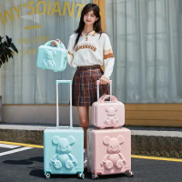 14"18 Inch 2 Piece Aluminum Frame Girl Travel PC Mini Suitcase Sets On Wheels Trolley Luggage Check-in Case Cosmetic Bag Valises