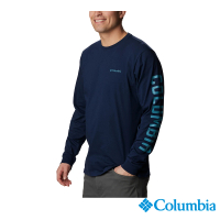 【Columbia 哥倫比亞 官方旗艦】男款-Rockaway River™LOGO彈性長袖上衣-深藍(UXM95480NY/HF)