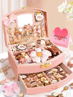 全城熱賣 - 生日禮物女孩子耶誕節送小女童9的10十5歲8發飾首飾盒6玩具12實用【雙層帶鎖扇盒】奢華版-摩卡奶咖（送大花+萌熊髮夾）