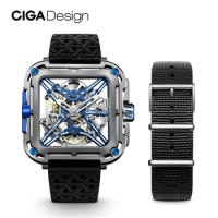 CIGA Design X Series Blue Titanium Automatic Watch Men 2024 Luxury Skeleton Mechanical Wrist Watches Silicone Nylon Two Straps