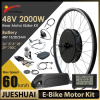 Electric Bike Conversion Kit 1500/2000W Brushless Gearless Rear Hub Motor 48V 13/20/24Ah Li-Battery 26"/27.5"700C Wheel Ebike