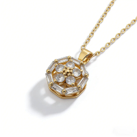 Elegant Crystal Floral Necklace | Premium Mixed-Cut CZ Geometric Floral Pendant | Gold color Chain f