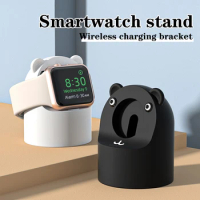 For IPhone Watch series 8 7 6 5 4 3 2 1 SE iWatch 49MM 45/44/42/40/41/38 Cartoon silicone bear smartwatch charging base