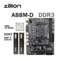 Zillion A88 ATX Motherboard kit Set AMD Athlon X4 860K CPU DDR3 16GB (2PCS 8G) 1600MHz Memory A88M Motherboard Combo A88M-E New