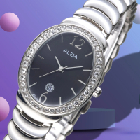 【ALBA】雅柏手錶 奧黛麗赫本SWAROVSKI晶鑽黑色面鍊帶女錶/AH7L49X1(保固二年)