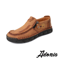 預購 Adonis 真皮樂福鞋 牛皮樂福鞋/真皮質感牛皮手工縫線設計休閒樂福鞋-男鞋(黃棕)