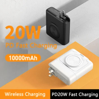 Qi Wireless Charging Power Bank PD 20W Two Way Fast Charging Powerbank Wall Charger with Cable AC Plug Phone Holder 10000mAh