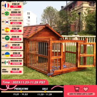 Solid Wood Outdoor Dog Houses Waterproof Kennels Creative Pet Villa House for Dogs Outdoor Fenced Dog House Modern Big Dog House