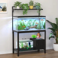 Gallon Fish Tank Stand with Plant Shelf Metal Aquarium Stand with Cubby Storage 36.6" x 18.5" Tabletop fits Aquarium,Turtle Tank