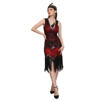 Vintage Flapper Great Gatsby Party V-Neck Dress Sleeveless Sequin Retro Beaded Style Tassel Flapper Vestidos Feminina 1920s
