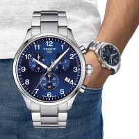TISSOT天梭 官方授權 韻馳系列 XL計時碼錶石英腕錶-藍 禮物推薦 畢業禮物 45mm/T1166171104701